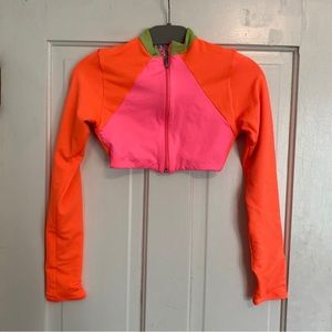 Maaji Pink Colorblock Rashguard Long Sleeve Cropped Small S Floral